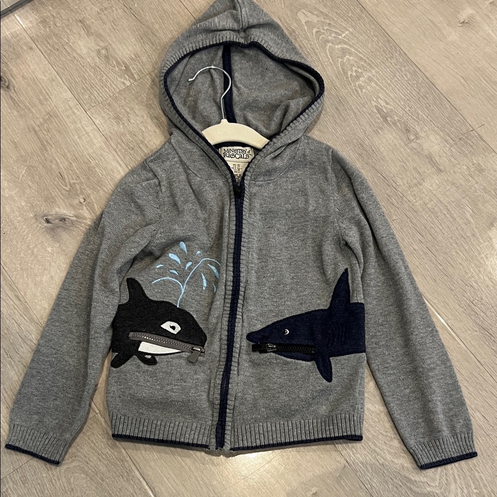 Ministry of Rascals Gray Boys Zip-up jacket with Shark and Whale